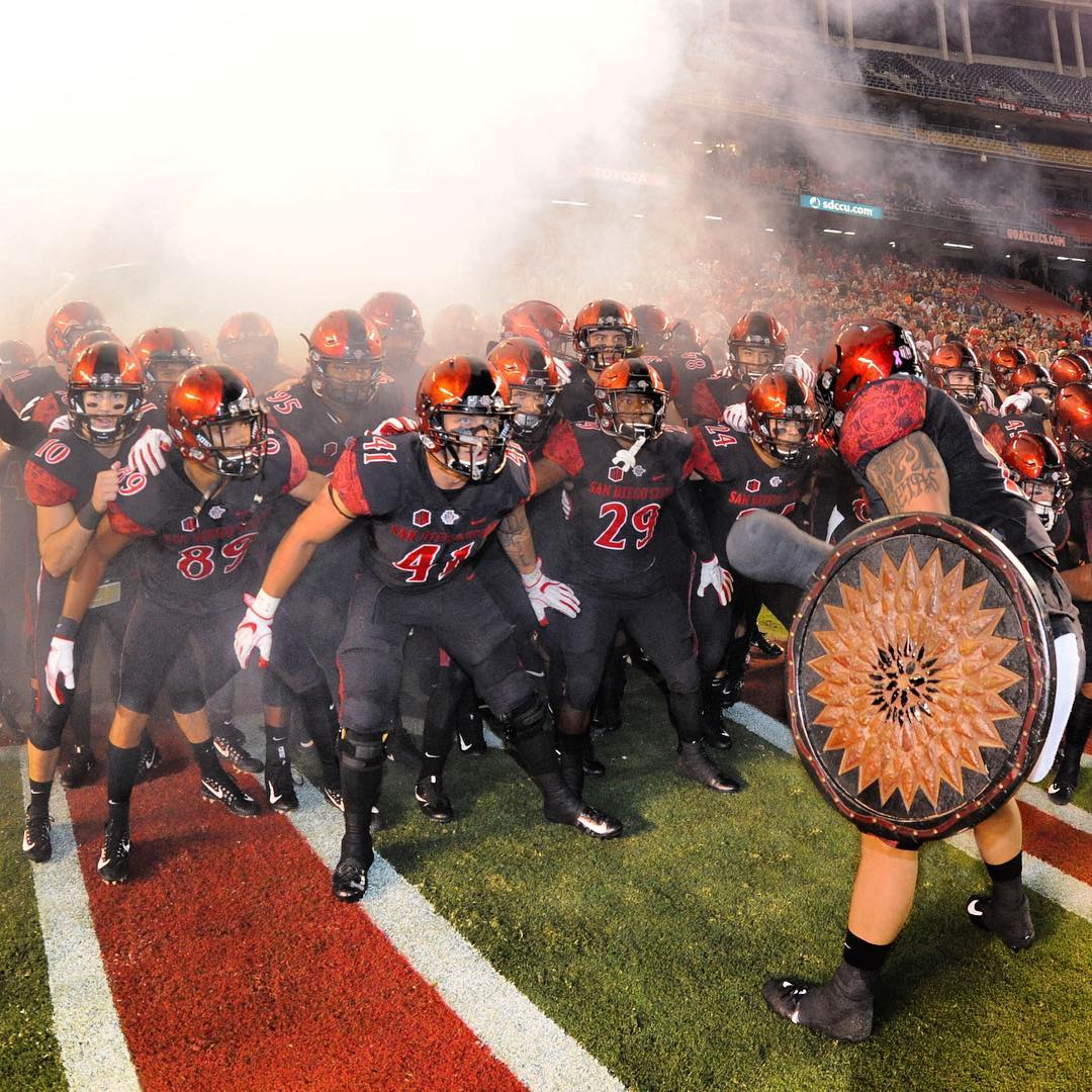Players Getting Ready to Run on the Field before an SDSU Game. Photo by Instagram user @goaztecs