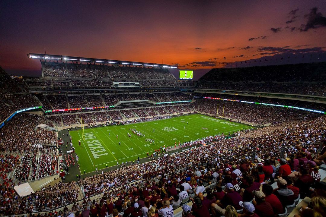 Texas A&M Playing at Kyle Field at Dusk. Photo by Instagram user @12thman