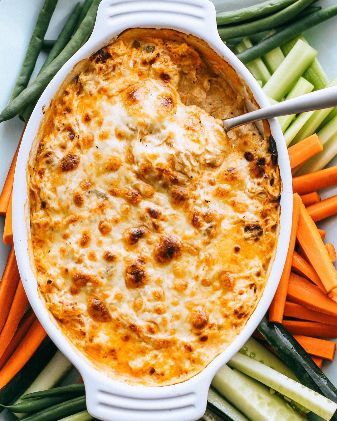 Buffalo Chicken Dip on a Bed of Veggies. Photo by Instagram user @gatherednutrition