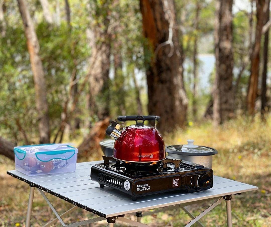 Tea Kettle on a Butane Camping Stove. Photo by Instagram user @gasmate_aus