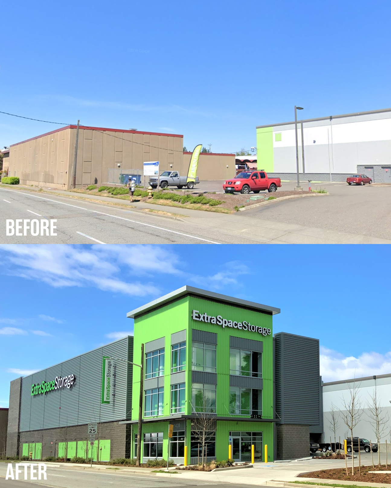 Before & After Photo for Extra Space Storage Facility Update: 1430 N 130th St, Seattle, WA
