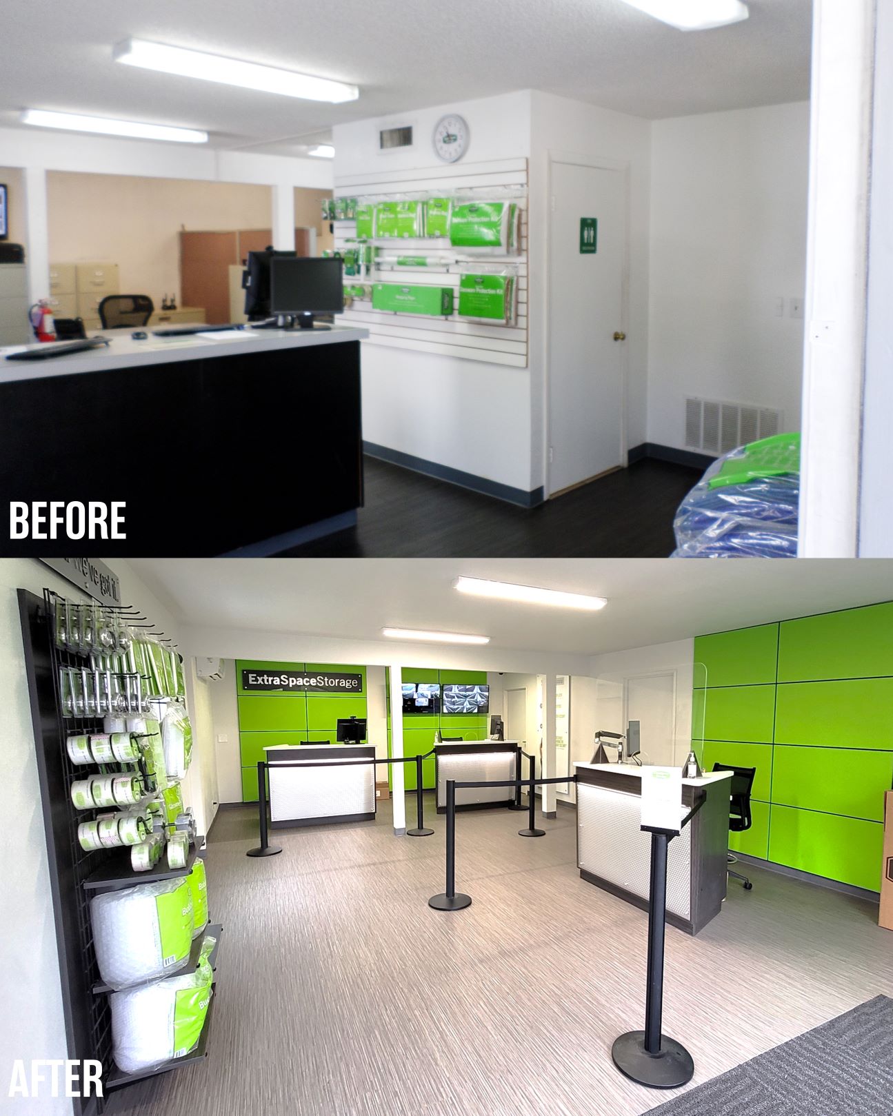 Before & After Photos of Interior of Expanded Extra Space Storage Facility in San Diego