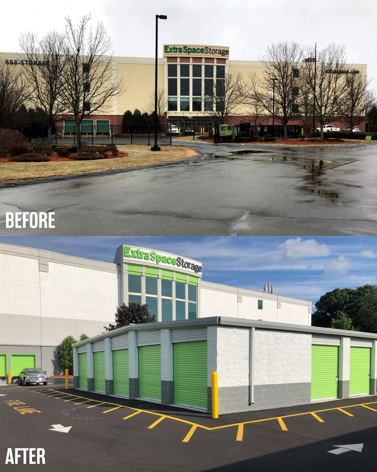 Before & After Photo for Extra Space Storage Facility Update: 36 Popes Ln, Danvers, MA