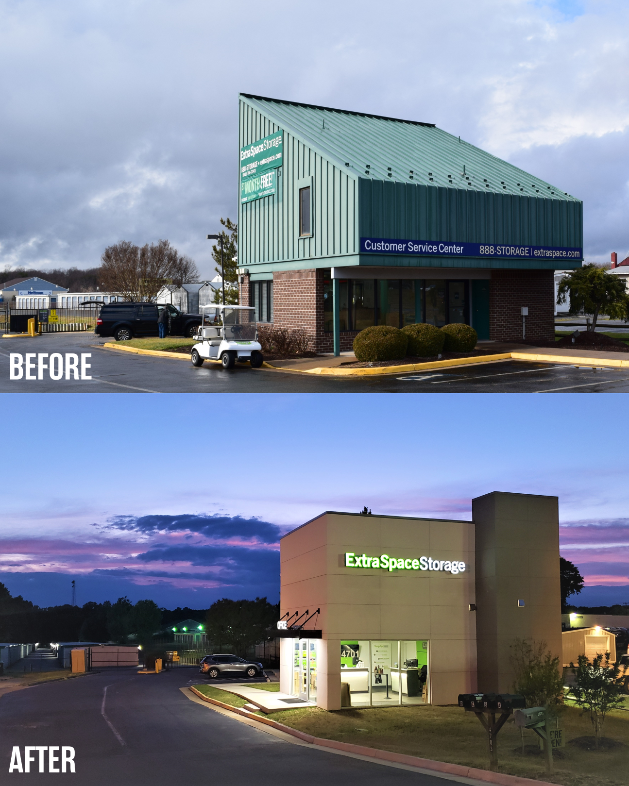 Before & After Photo for Extra Space Storage Facility Update: 4701 Jefferson Davis Hwy, Fredericksburg, VA