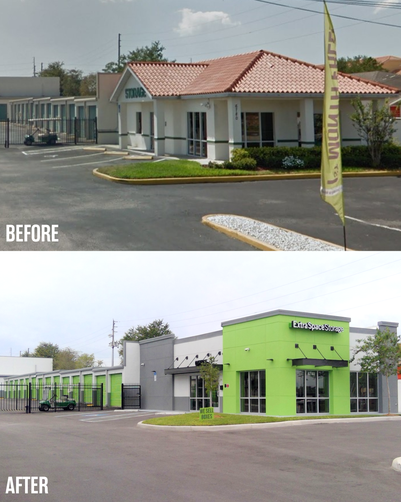 Before & After Image for Extra Space Storage Facility Update: 6780 Seminole Blvd, Seminole, FL