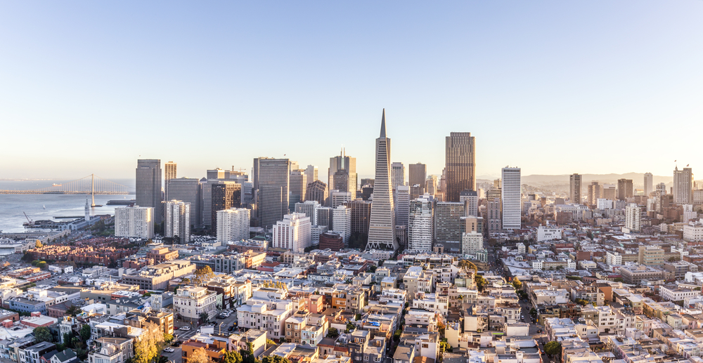 Aerial View of the San Francisco Skyline at Golden Hour