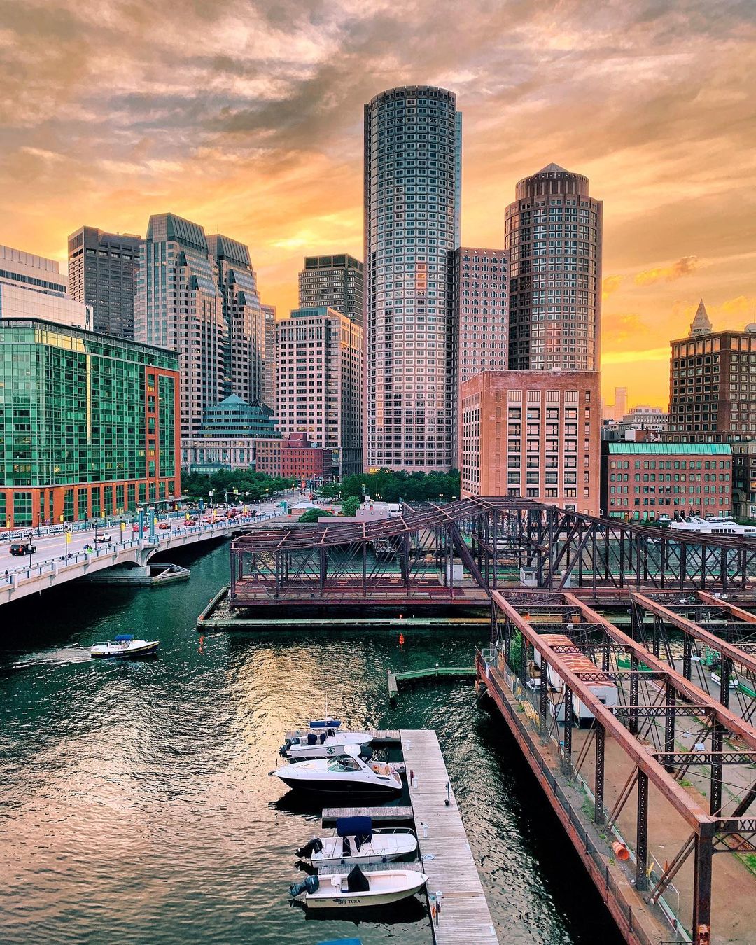 Dusk Photo of the Boston Seaport. Photo by Instagram user @Photo via @bretclancy