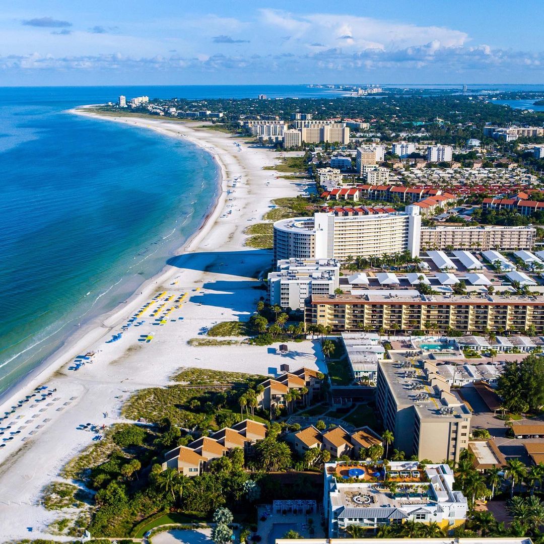 Aerial View of the Gulf Coast in Sarasota, FL. Photo by Instagram user @sarasotaexperience