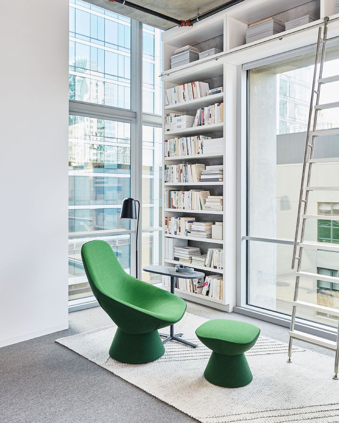 Modern Reading Area with Green Chair. Photo by Instagram user @studiotksocial