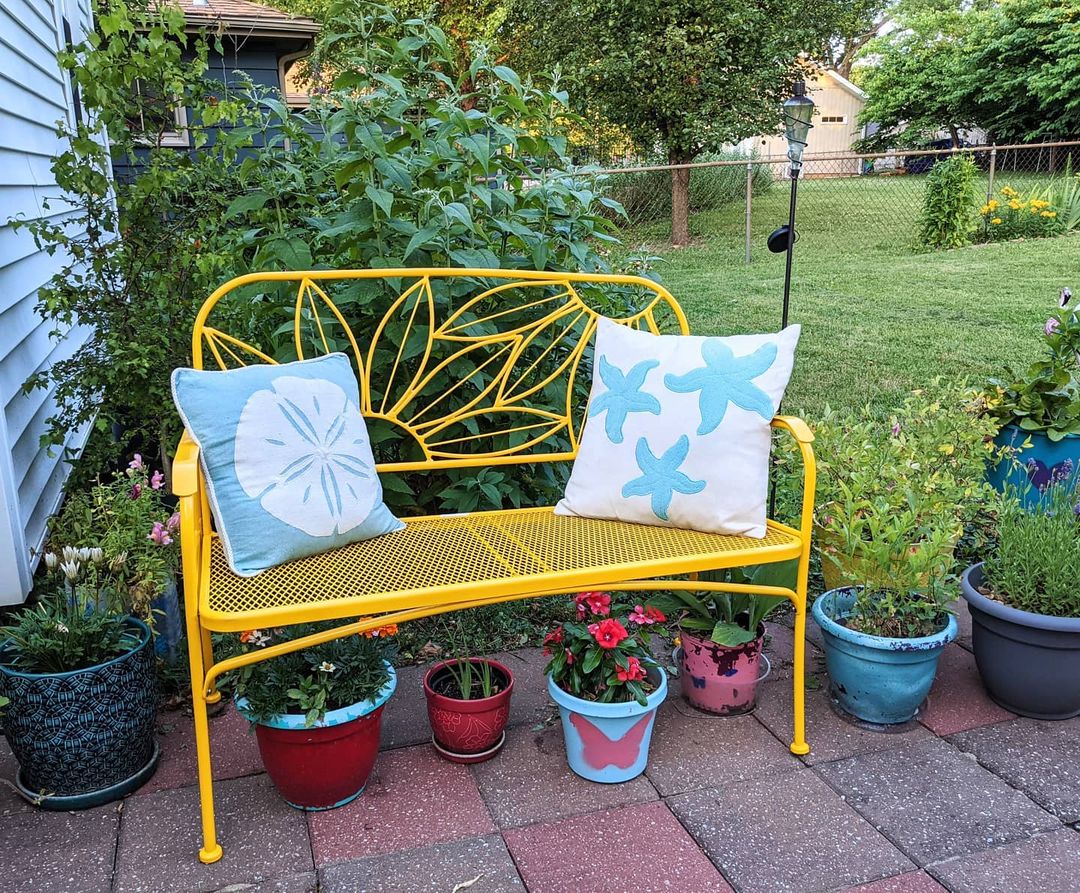 Small, Yellow Outdoor Bench. Photo by Instagram user @definitely_eylisia