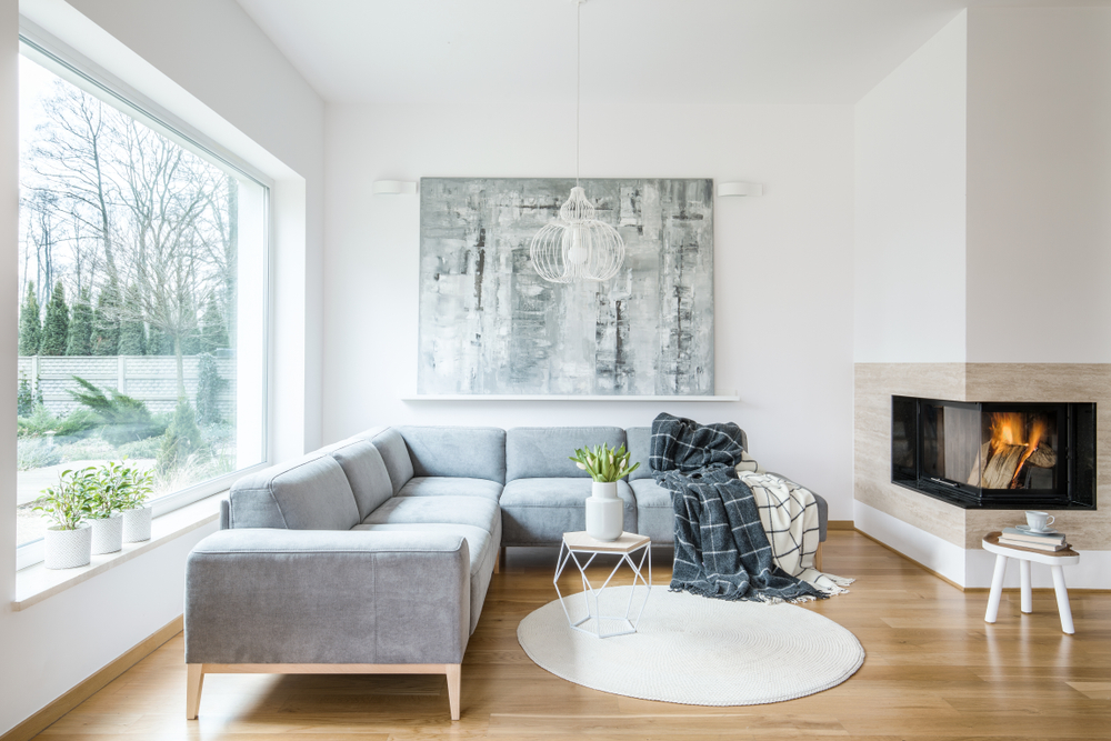 Modern Living Room with Sectional And Fireplace