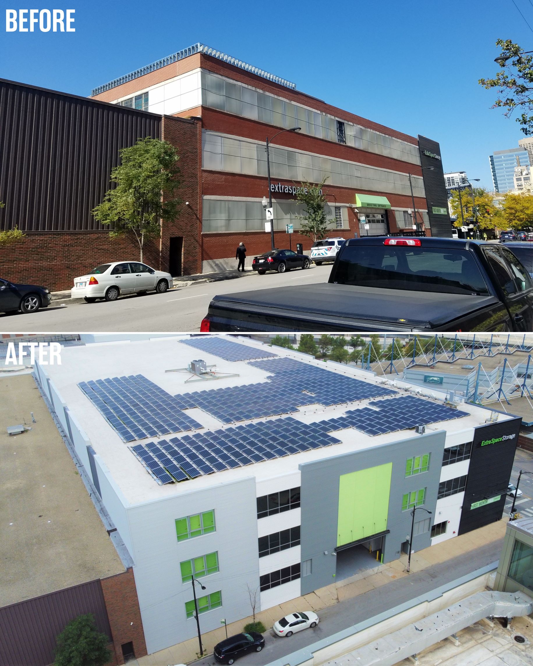 Aerial of Extra Space Storage Facility 1810, Before & After Expansion