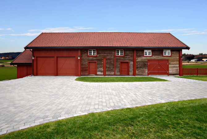 Classic REd and Log Barndominium
