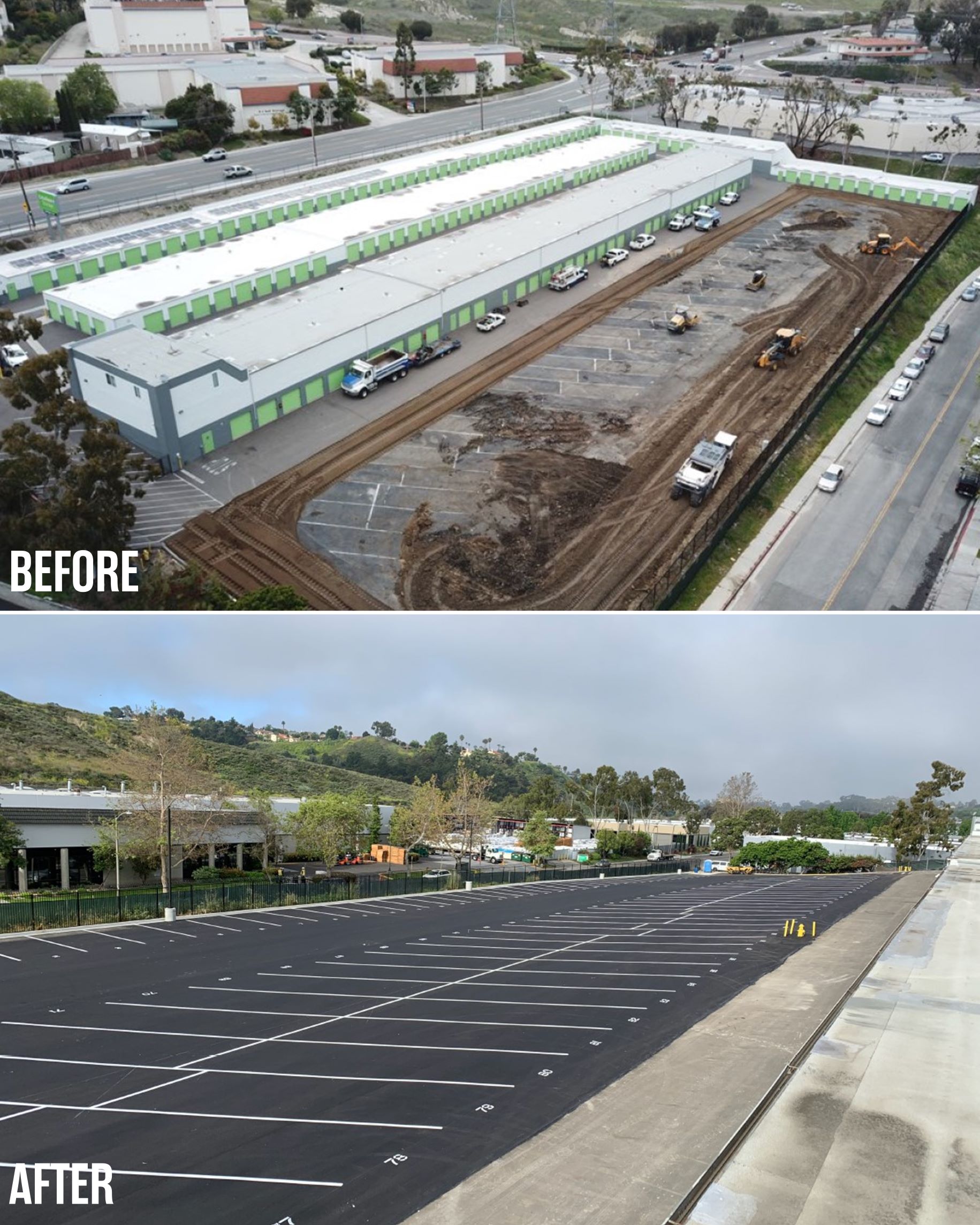 Before & After: Aerial Photos of the New Vehicle Storage Parking Lot from the Extra Space Storage Oceanside Facility Expansion