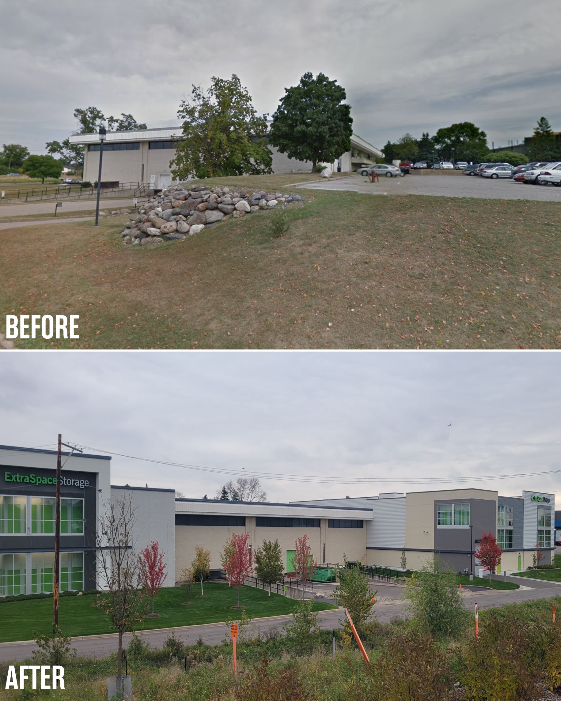 Before & After: Back Side of Expanded Minneapolis Extra Space Storage Facility