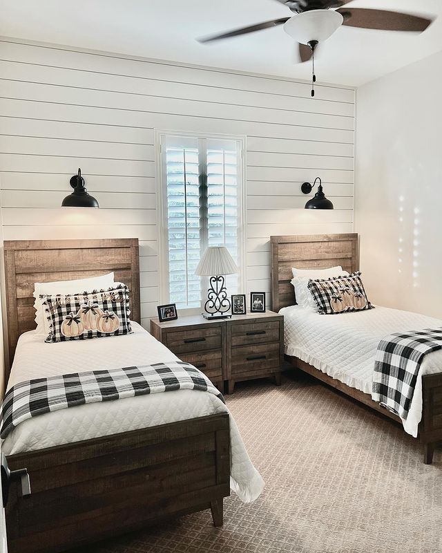 Kids Bedroom with Shiplap Accent Wall. Photo by Instagram user @three_plusme_
