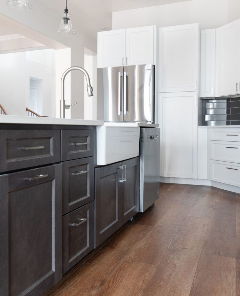 A clean white and brown kitchen. Photo via Instagram user @ hello__kitchen