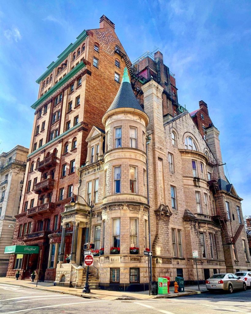 A historic home with a Victorian-inspired facade in the Mount Vernon neighborhood of Baltimore. 