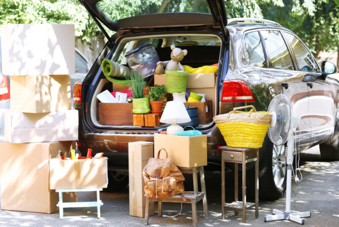car loaded with moving boxes