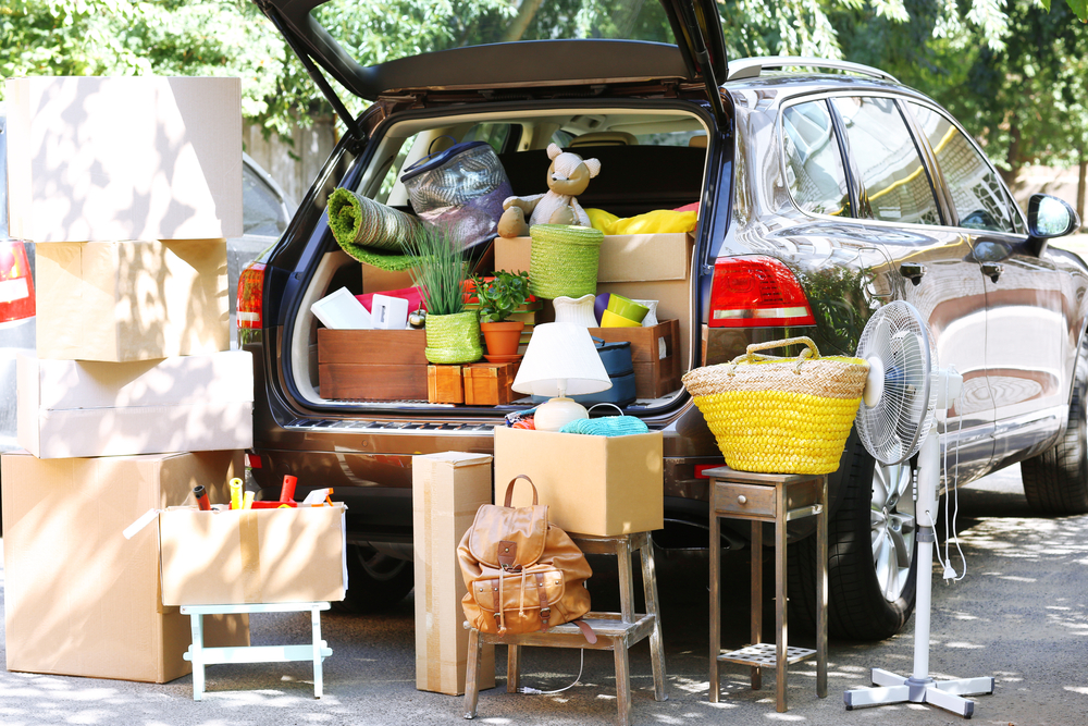 car loaded with moving boxes