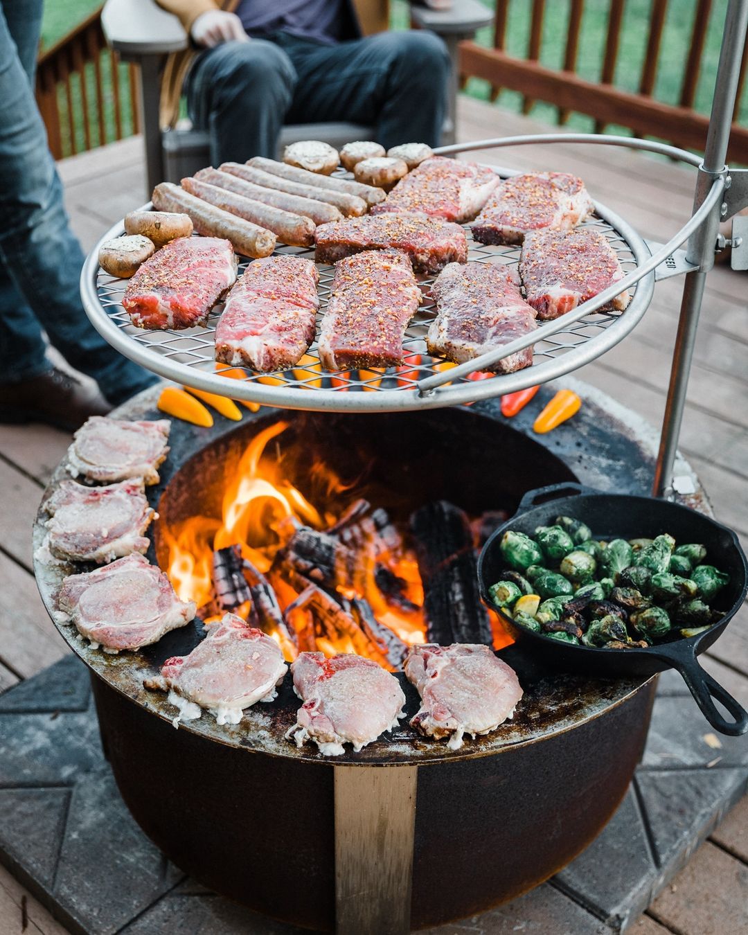 Grilling food over firepit