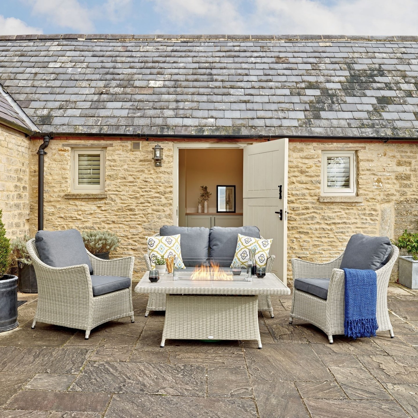 wicker fire pit table