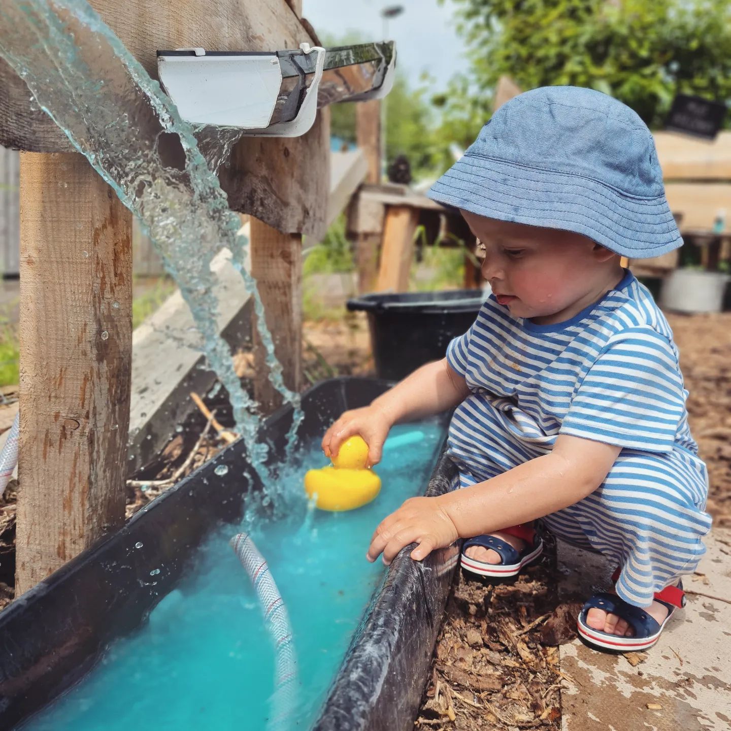 Child playing with Rubber Ducky in Water Bin. Photo by Instagram user @wild_little_wonderers
