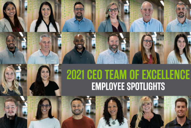 2021 CEO Team of Excellence Employee Spotlights with 20 headshots of CEO's of Extra Space Storage