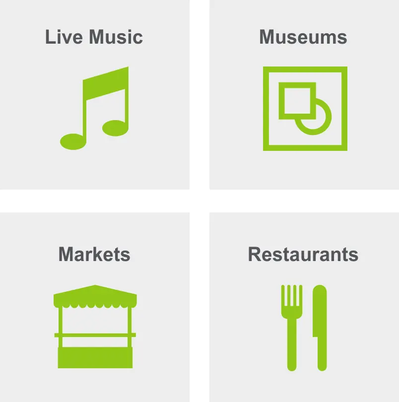 Activities in Capitol include live music, museums, markets, and restaurants. 