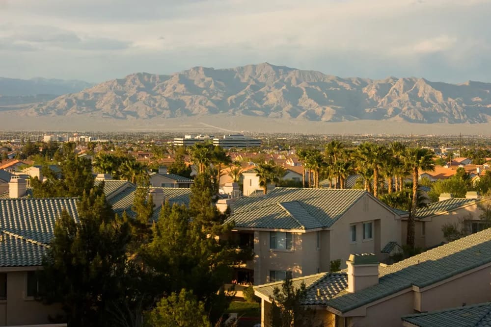 Las Vegas neighborhood with mountains in background