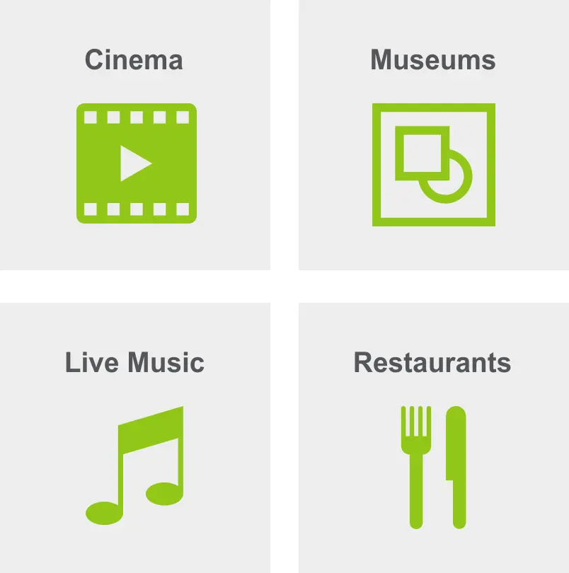 Activities in the lower east side include the cinema, museums, live music, and restaurants. 