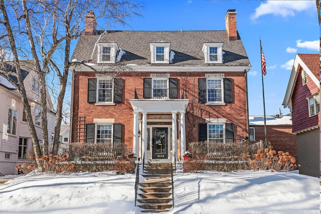 Three-story colonial style home in the Northpoint neighborhood of Milwaukee. Photo via Instagram user @falkruvingallagher