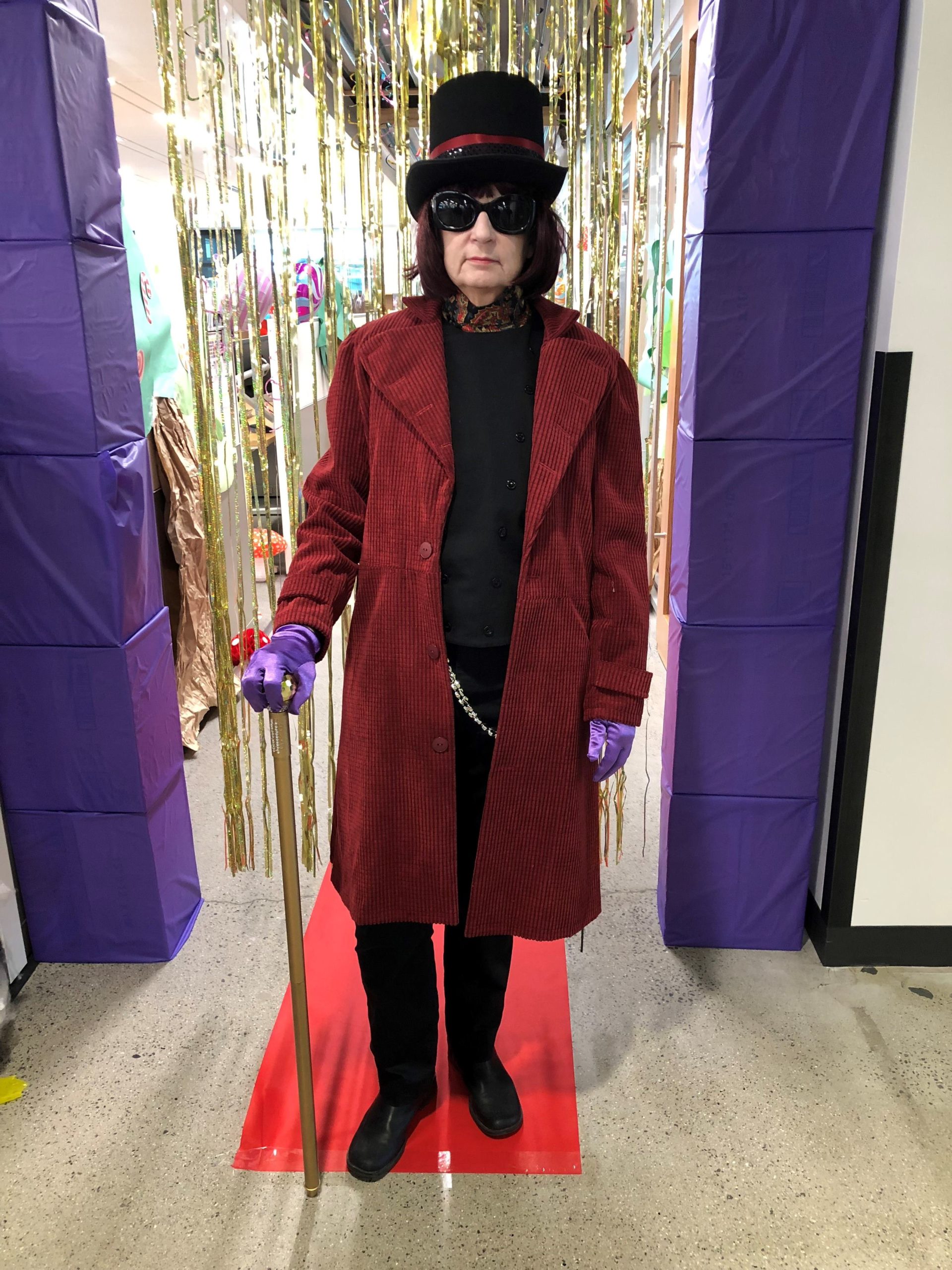 Extra Space Storage's Lisa Smith in homemade Willy Wonka Halloween costume