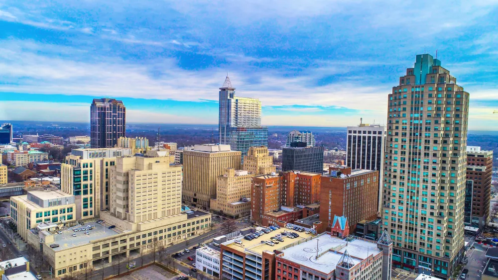 Aerial view of Downtown Raleigh.