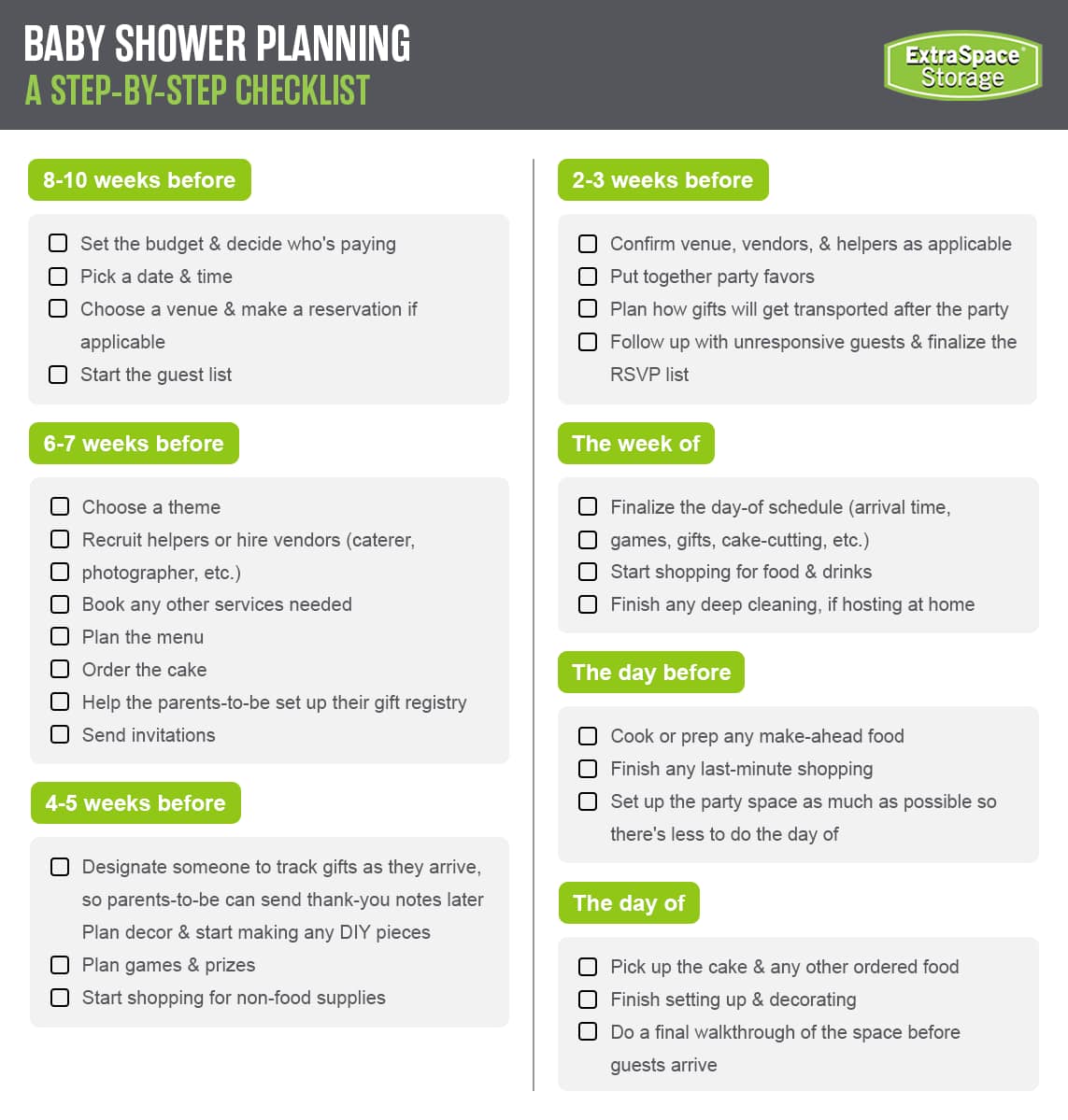 Baby shower planning checklist