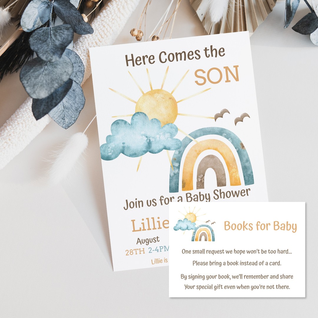 Personalized baby shower invitations are pictured. Photo by Instagram user @_travelingthepath.