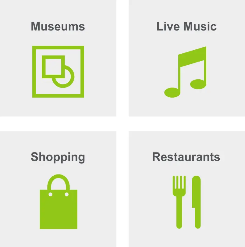 Activities in New Tacoma include museums, live music, shopping, and restaurants.