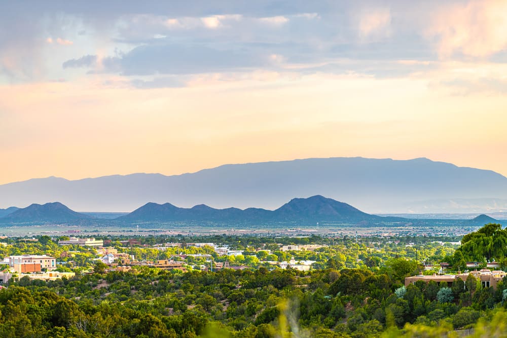 A landscape view of the mountains in Santa Fe