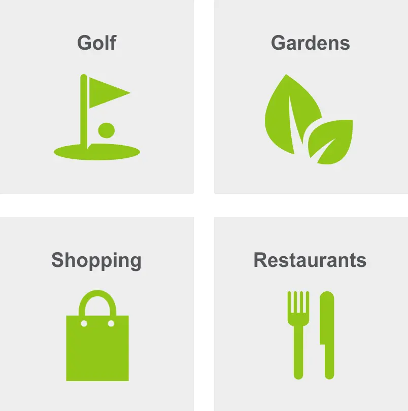 Activities in Evergreen include golf, gardens, shopping, and restaurants.