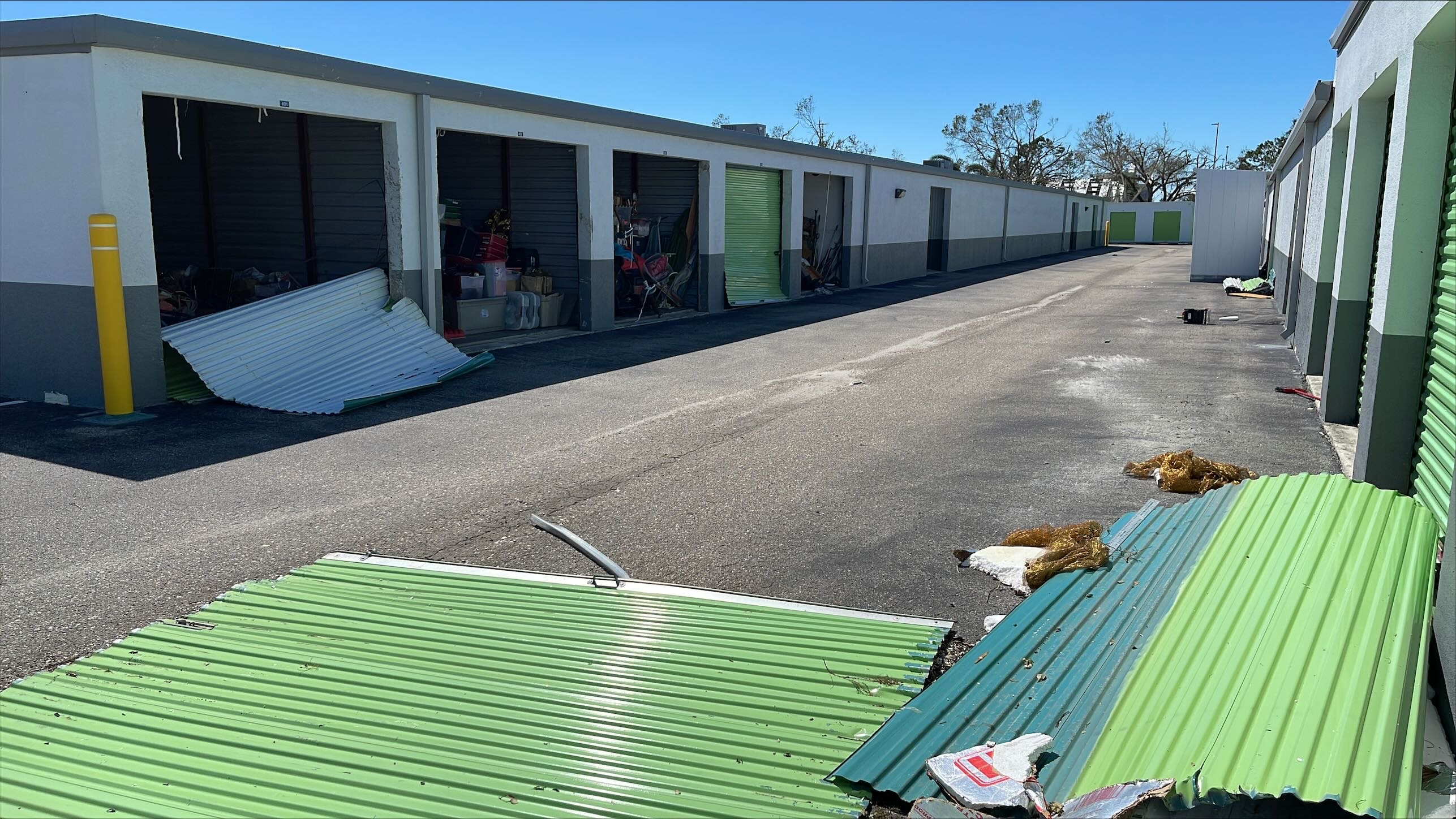 Outdoor Extra Space storage sheds affected by Hurricane Ian