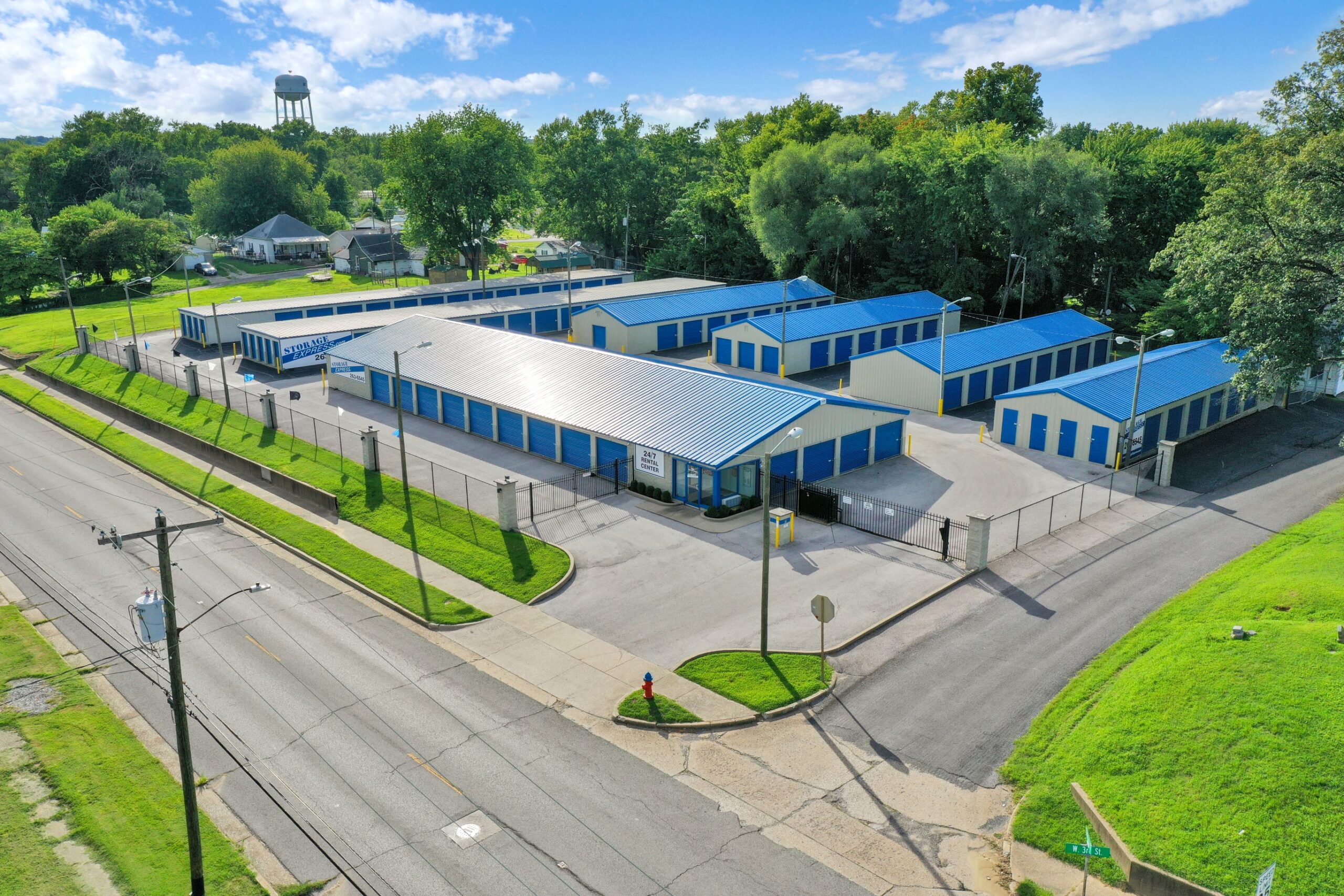 Drone view of storage units at Storage Express as part of the integration with Extra Space Storage