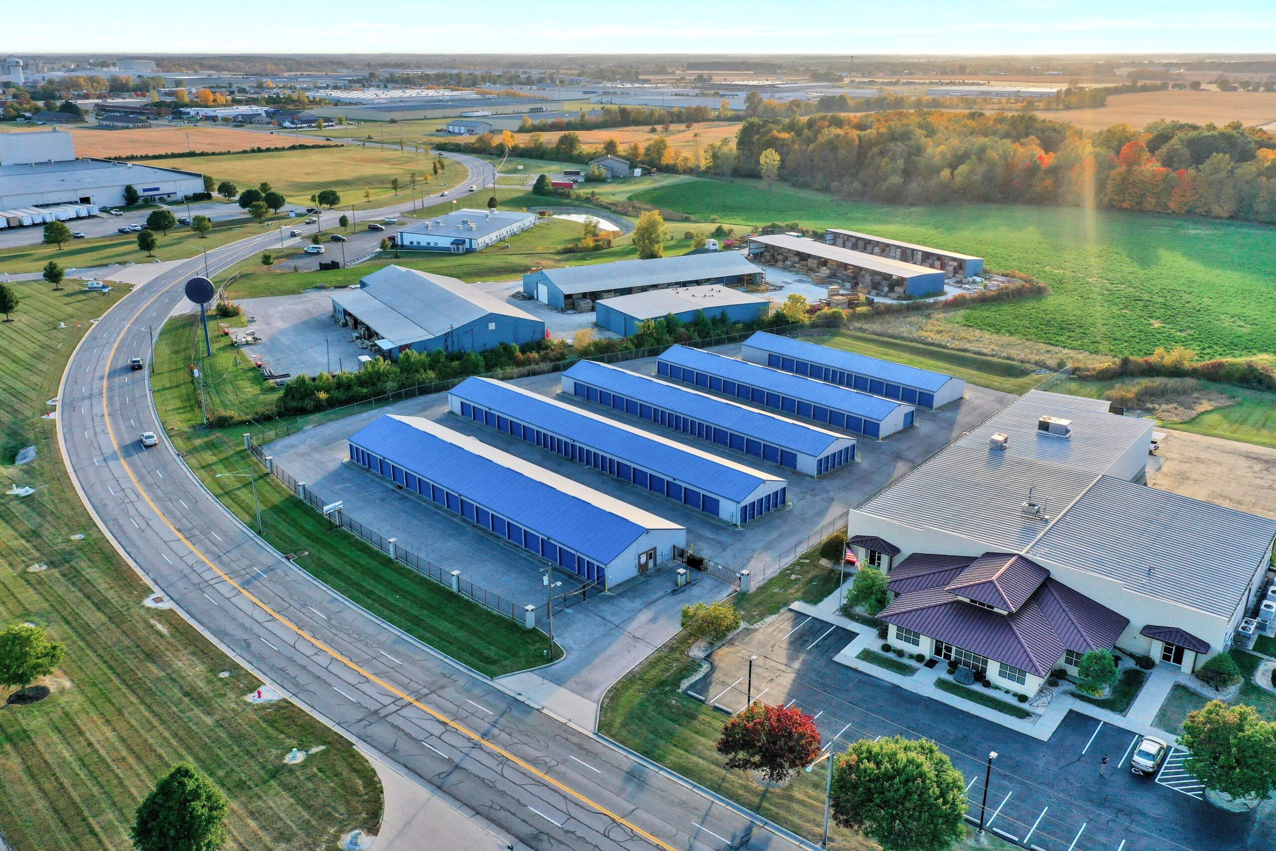 Drone view of new Storage Express location as part of the integration with Extra Space Storage
