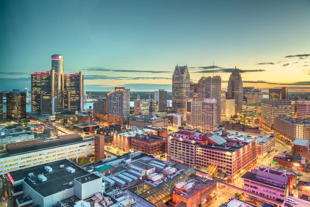 Aerial view of Downtown Detroit.