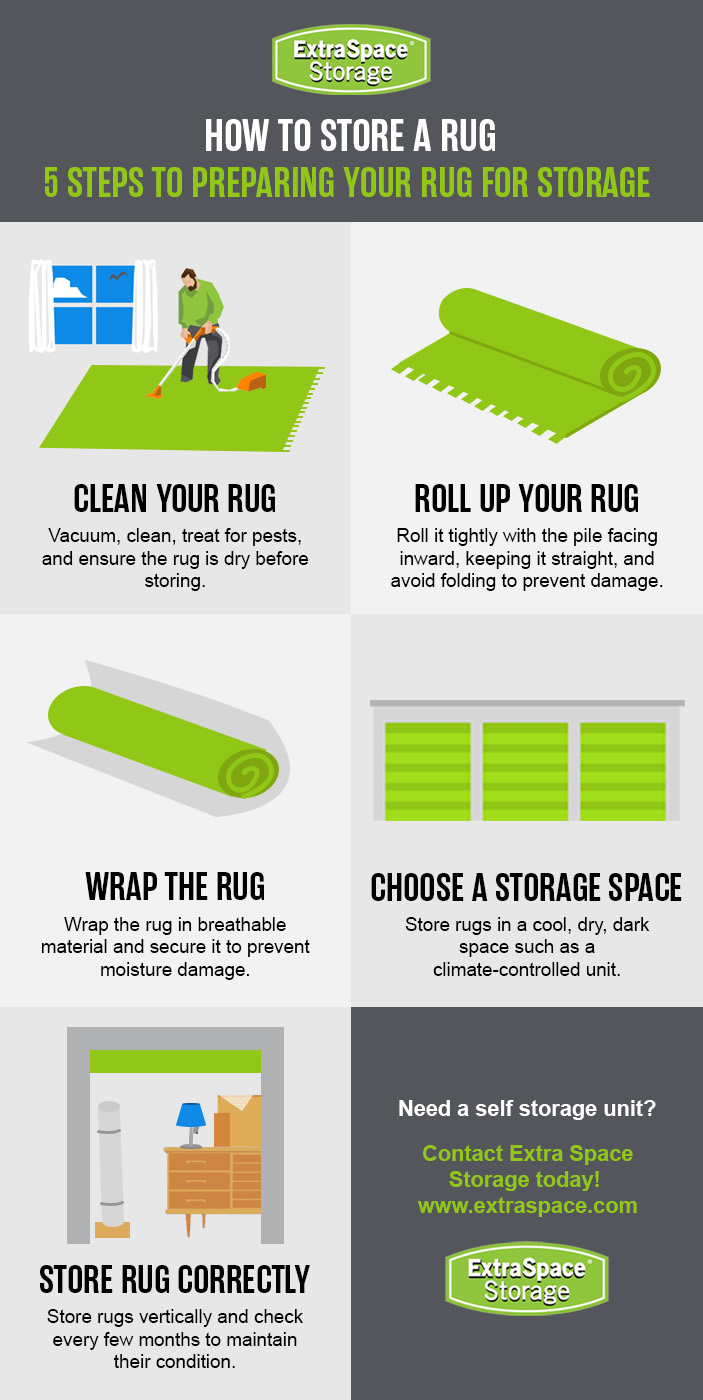 Step by step guide on how to store a rug. 