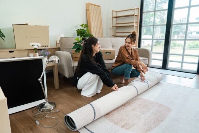 Rolling up a rug for storage
