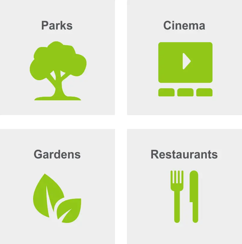 Activities in Palm Beach Lakes includes parks, a cinema, gardens, and restaurants. 