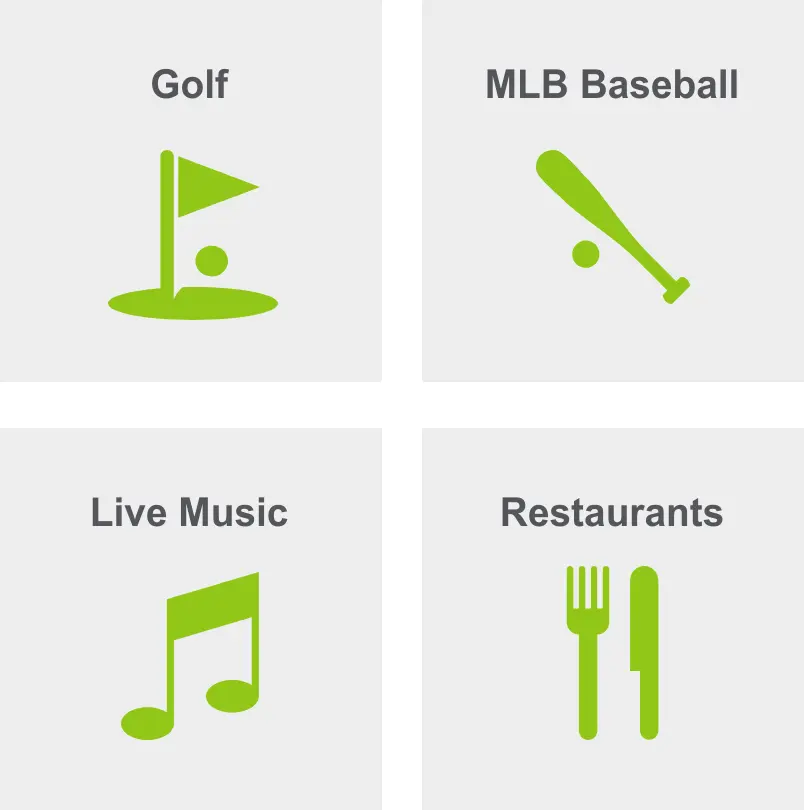 Activities in Village of Palm Beach Lakes includes golf, MLB baseball, live music, and restaurants.