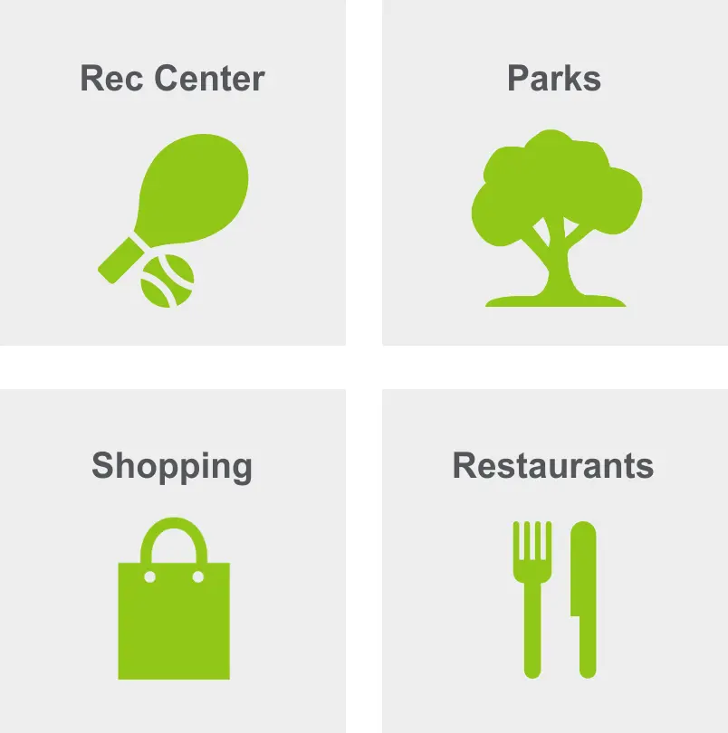 Activities in Highlands include a recreation center, parks, shopping, and restaurants. 