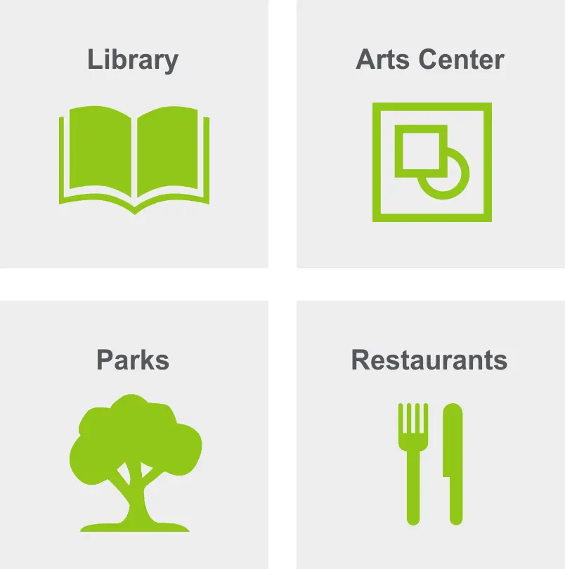 Activities in Kendall Green include a library, arts center, parks, and restaurants. 