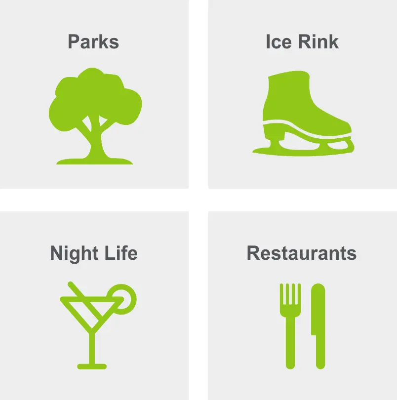 Activities in Westpark includes parks, ice rink, night life, and restaurants. 